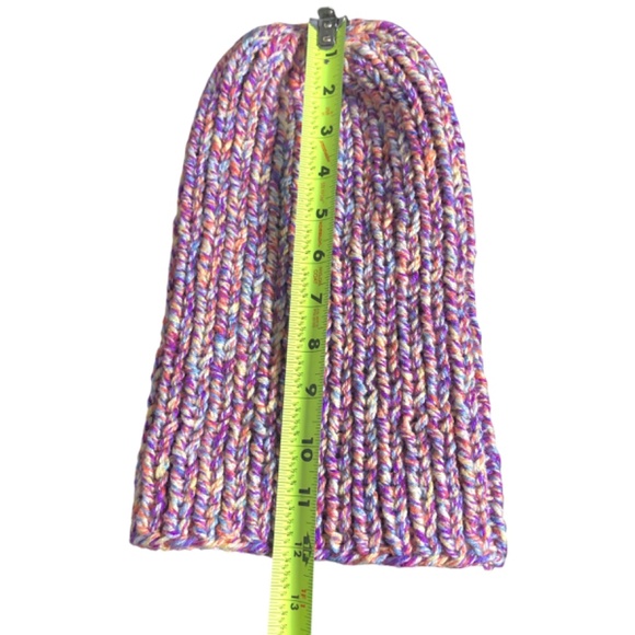 Chunky Ribbed Toboggan Hand Crochet Violet Brim Beanie Hat main image 4